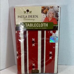 Paula Deen Vinyl Oval Striped Tablecloth‎ with Flannel Back 60 X 84” ~ New
